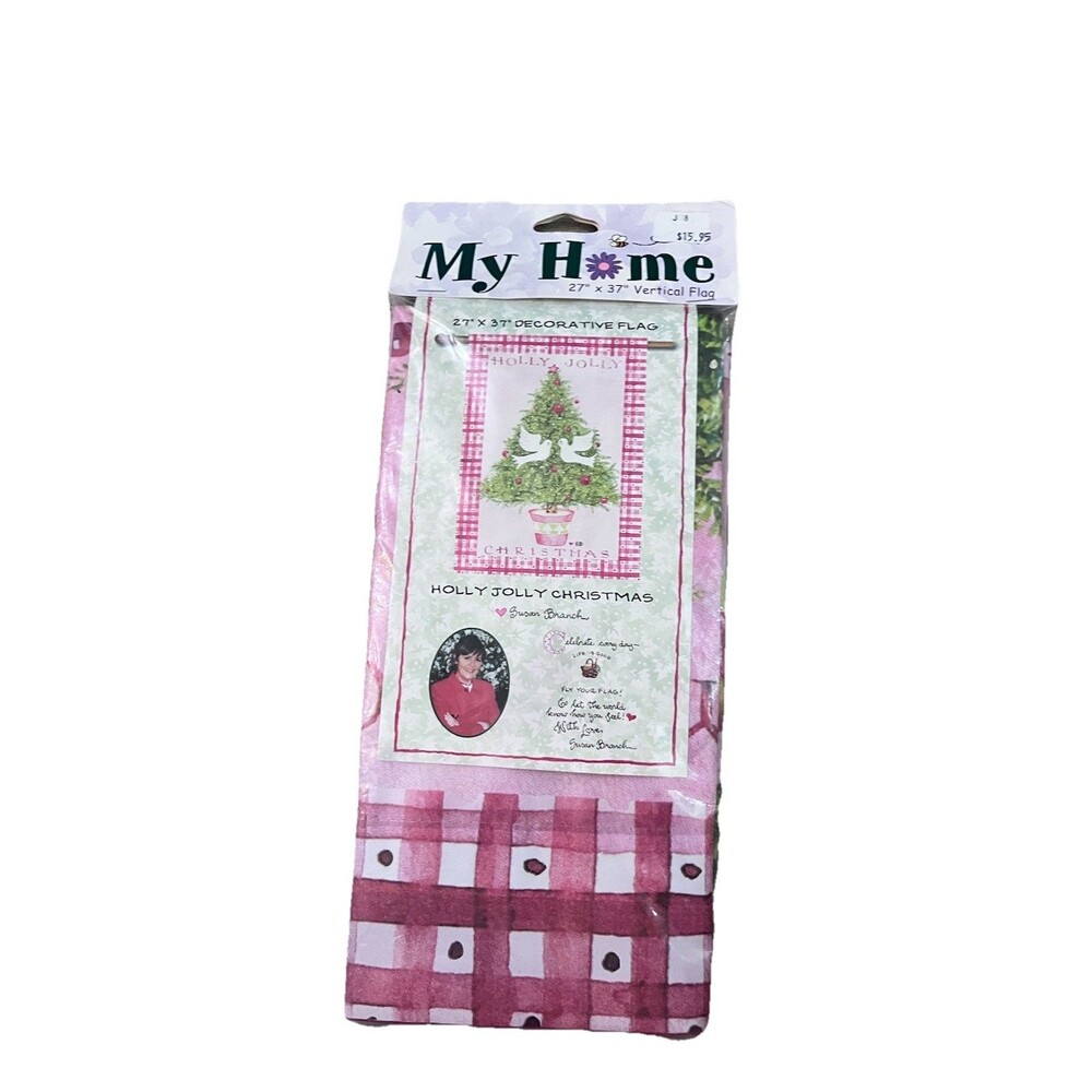 RARE! Susan Branch Holly Jolly Christmas Flag 27 by 37 in Pink Holiday Vtg